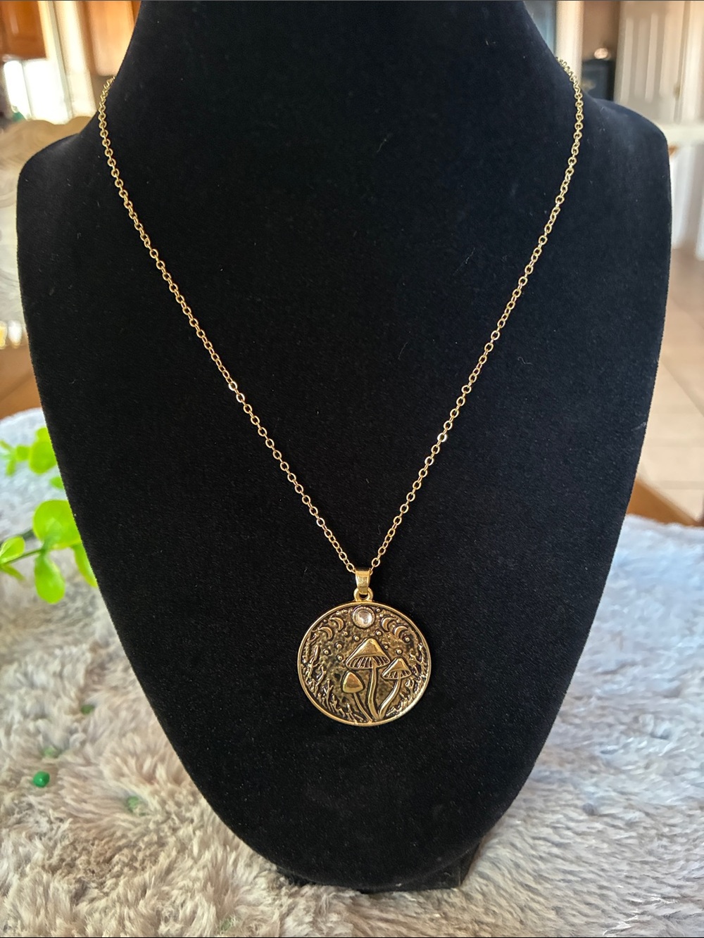 ZAD Gold-Tone Round Mushroom Pendant Necklace